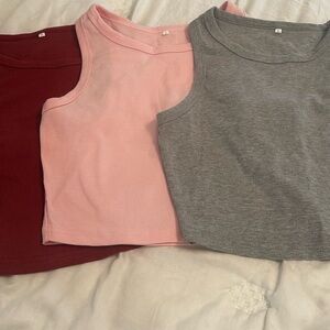 Stylish Ribbed Crop Tops Trio - Red, Pink, Gray